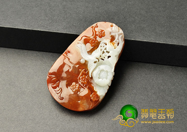 糯冰种红翡缅甸翡翠A货喜上眉梢挂件