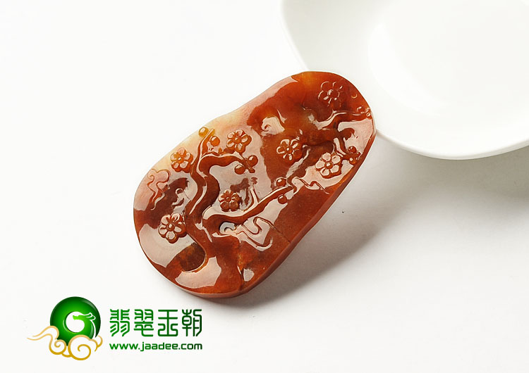 糯冰种红翡缅甸翡翠A货喜上眉梢挂件