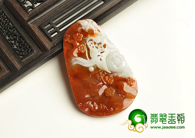 糯冰种红翡缅甸翡翠A货喜上眉梢挂件