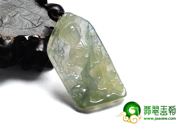 冰种淡黄翡缅甸翡翠A货踏雪寻梅挂件