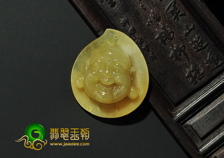 糯冰种黄翡缅甸翡翠A货罗汉头挂件