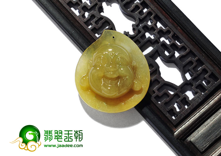 糯冰种黄翡缅甸翡翠A货罗汉头挂件