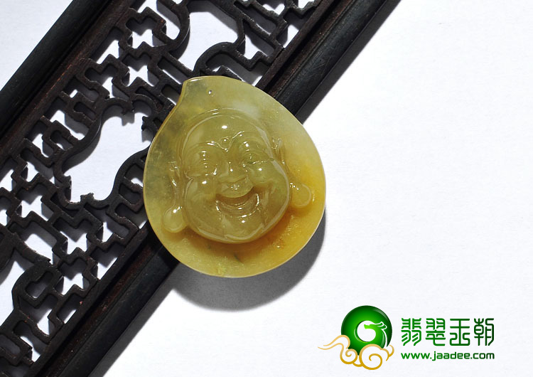 糯冰种黄翡缅甸翡翠A货罗汉头挂件