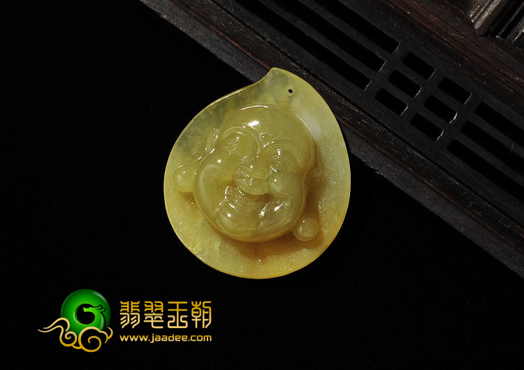 糯冰种黄翡缅甸翡翠A货罗汉头挂件