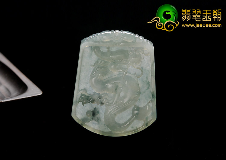 糯冰种飘花缅甸翡翠A货龙凤牌挂件（一对）