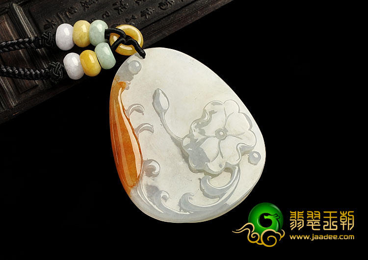 糯冰种红黄翡缅甸翡翠A货大展鸿图挂件