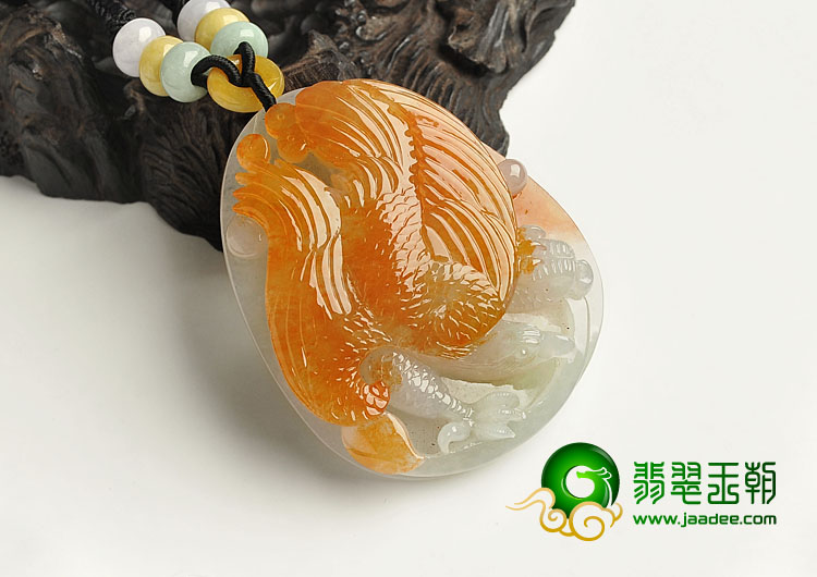 糯冰种红黄翡缅甸翡翠A货大展鸿图挂件