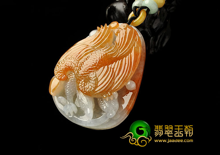糯冰种红黄翡缅甸翡翠A货大展鸿图挂件