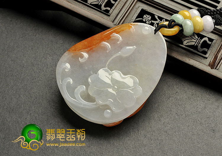 糯冰种红黄翡缅甸翡翠A货大展鸿图挂件