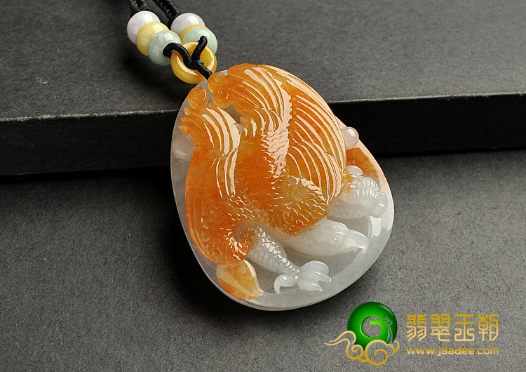 糯冰种红黄翡缅甸翡翠A货大展鸿图挂件