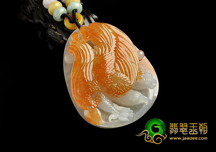 糯冰种红黄翡缅甸翡翠A货大展鸿图挂件