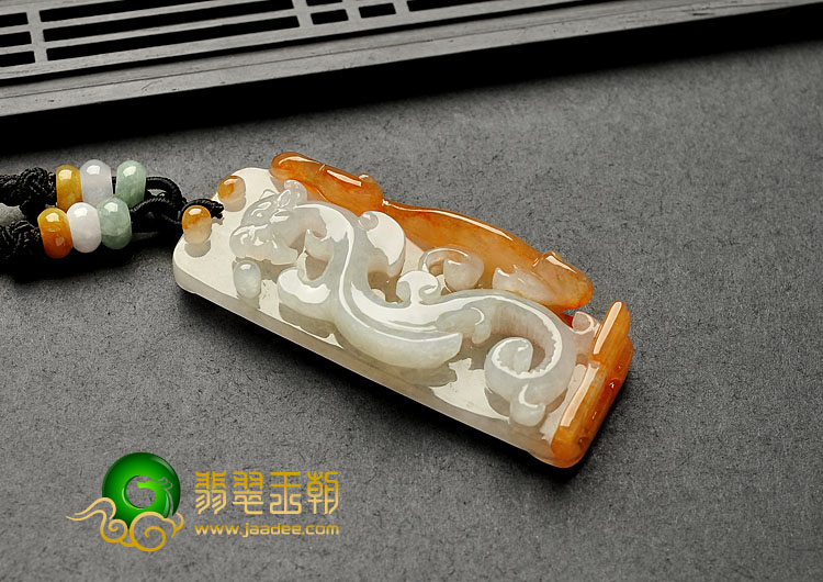 糯冰种红黄翡缅甸翡翠A货螭龙挂件