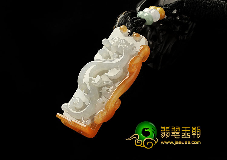 糯冰种红黄翡缅甸翡翠A货螭龙挂件