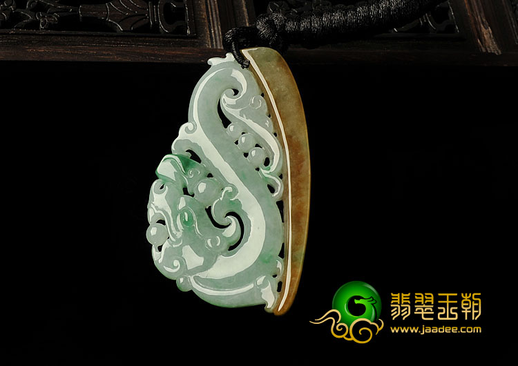 糯冰种三彩缅甸翡翠A货龙凤佩挂件（一对）