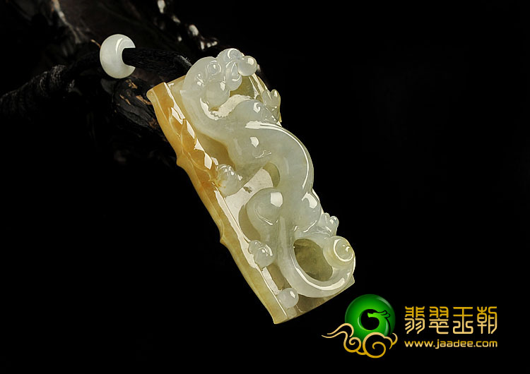冰种黄翡缅甸翡翠A货螭龙挂件
