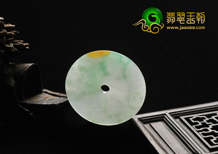 糯冰种翠色黄翡缅甸翡翠A货平安扣挂件（一对）