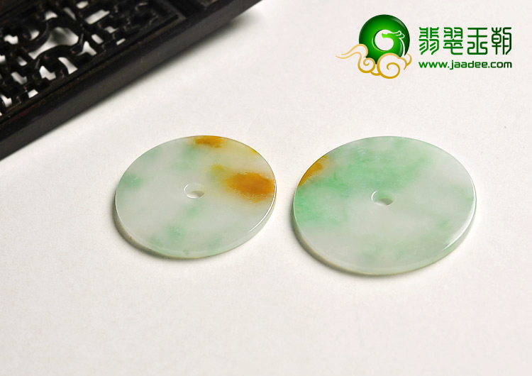 糯冰种翠色黄翡缅甸翡翠A货平安扣挂件（一对）