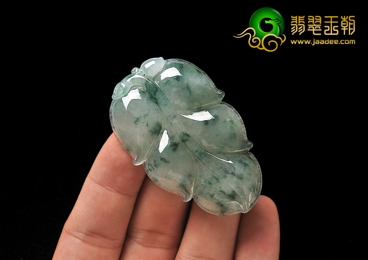 冰种飘花缅甸翡翠A货叶子挂件