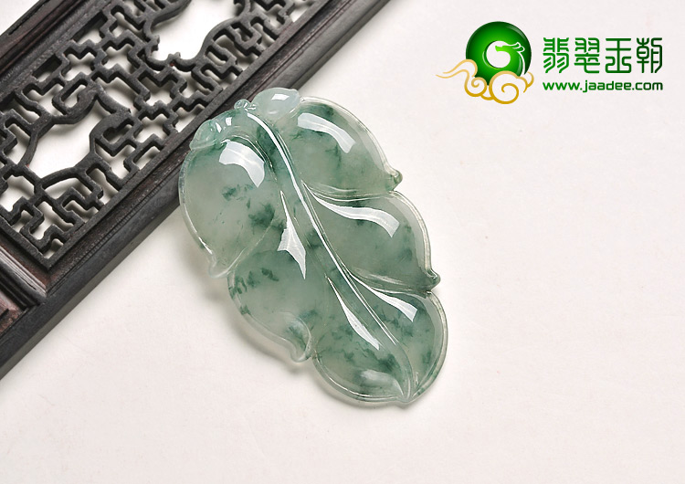 冰种飘花缅甸翡翠A货叶子挂件