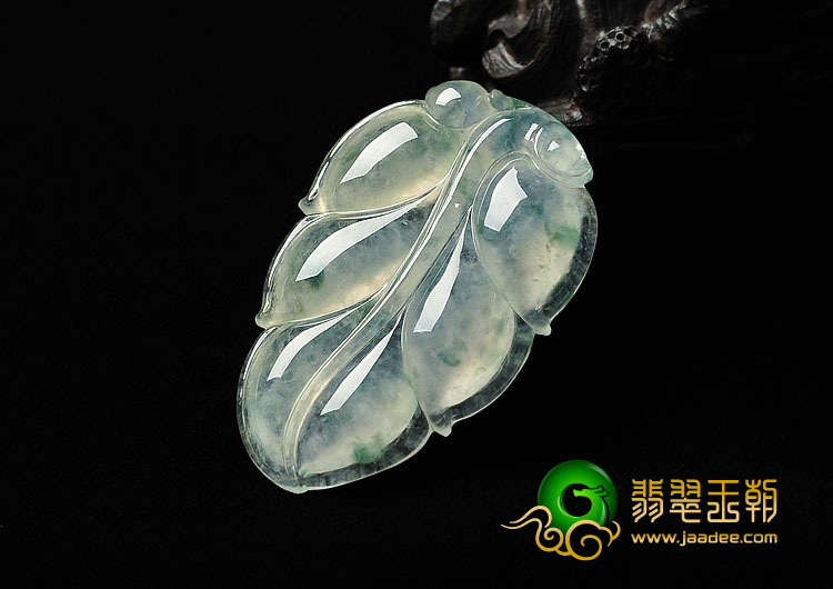 冰种飘花缅甸翡翠A货叶子挂件