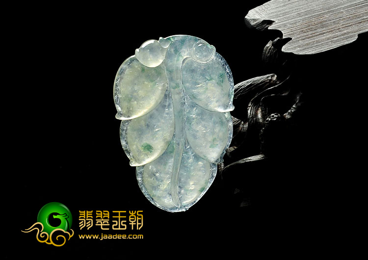 冰种飘花缅甸翡翠A货叶子挂件