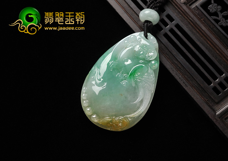 冰种黄加绿缅甸翡翠A货英明神武挂件