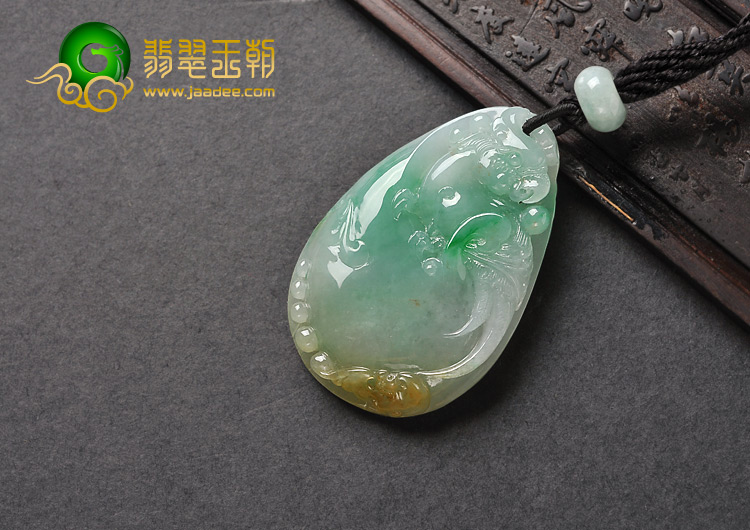 冰种黄加绿缅甸翡翠A货英明神武挂件