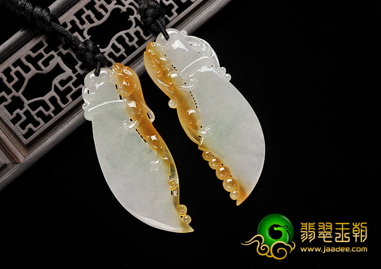 糯冰种黄翡缅甸翡翠A货府中有龙挂件（一对）