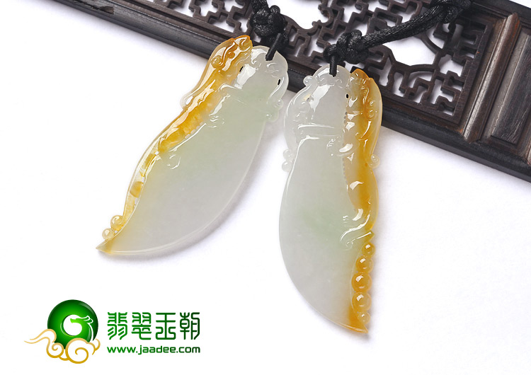 糯冰种黄翡缅甸翡翠A货府中有龙挂件（一对）