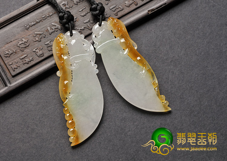 糯冰种黄翡缅甸翡翠A货府中有龙挂件（一对）