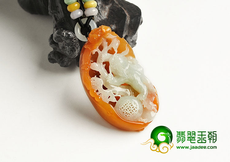 糯冰种红黄翡缅甸翡翠A货猫蝶富贵挂件