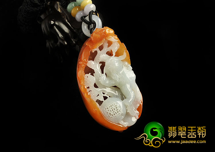 糯冰种红黄翡缅甸翡翠A货猫蝶富贵挂件