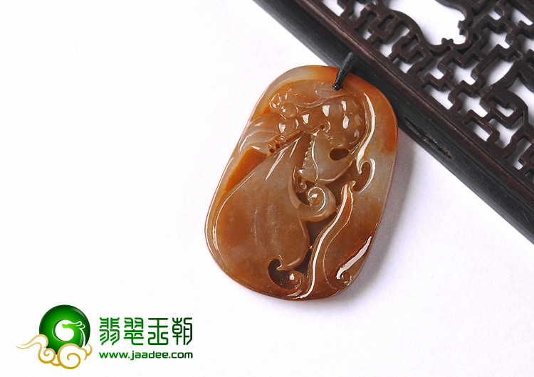 糯冰种褐红翡缅甸翡翠A货龙头挂件
