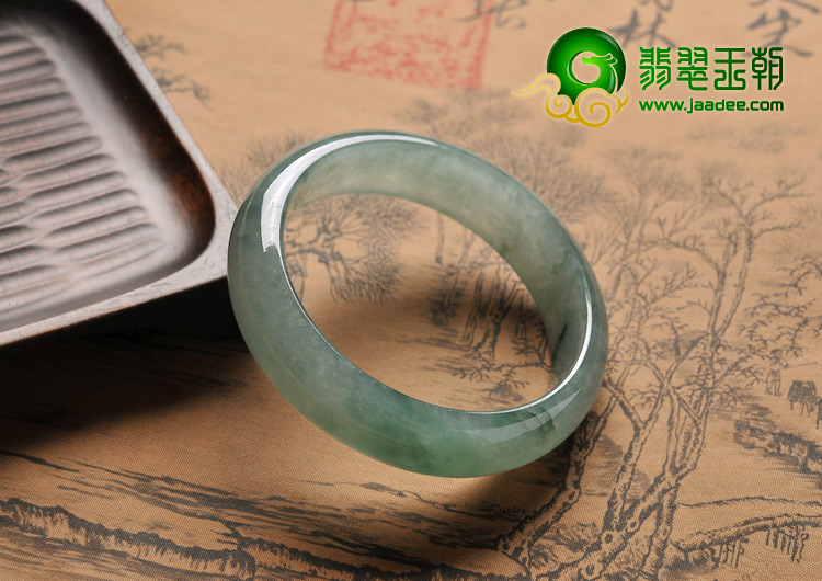 冰种蓝晴水飘花缅甸翡翠A货手镯（57.3mm）