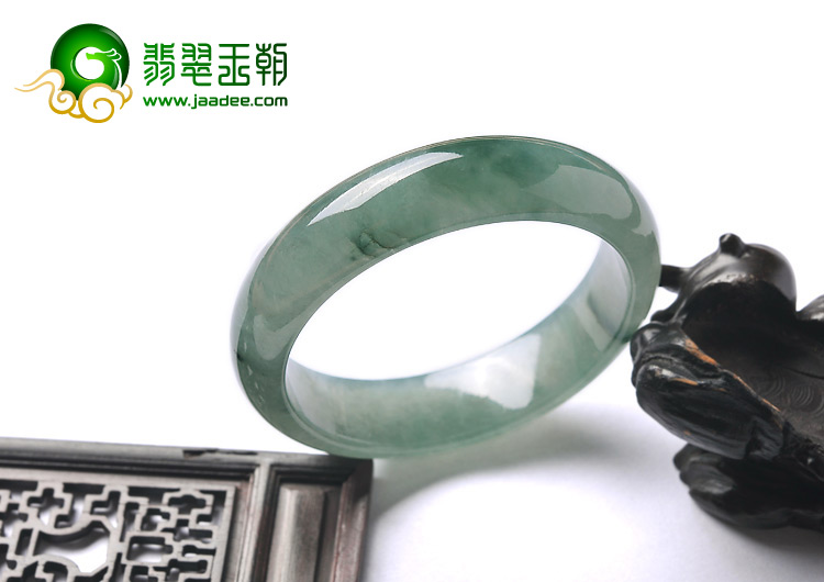 冰种蓝晴水飘花缅甸翡翠A货手镯（57.3mm）