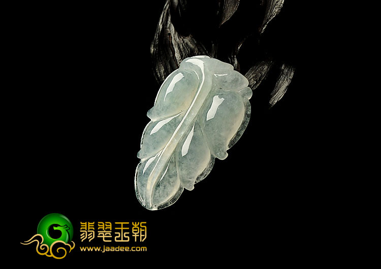冰种晴水春带彩缅甸翡翠A货叶子挂件