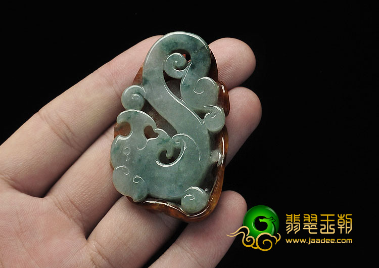糯冰种晴水褐黄翡缅甸翡翠A货仿古龙挂件