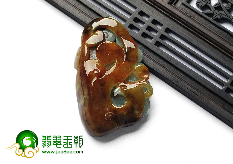 糯冰种晴水褐黄翡缅甸翡翠A货仿古龙挂件