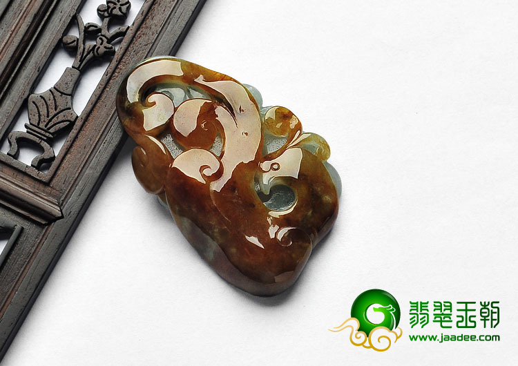 糯冰种晴水褐黄翡缅甸翡翠A货仿古龙挂件