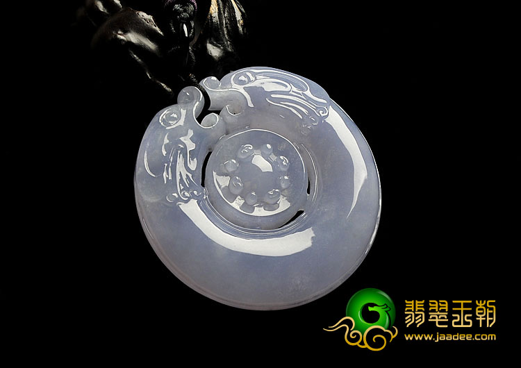 冰种紫罗兰缅甸翡翠A货双龙如意挂件