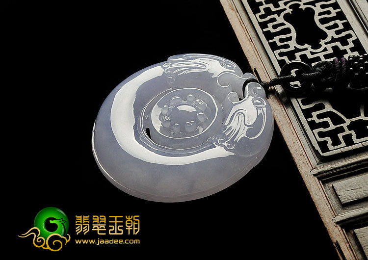冰种紫罗兰缅甸翡翠A货双龙如意挂件