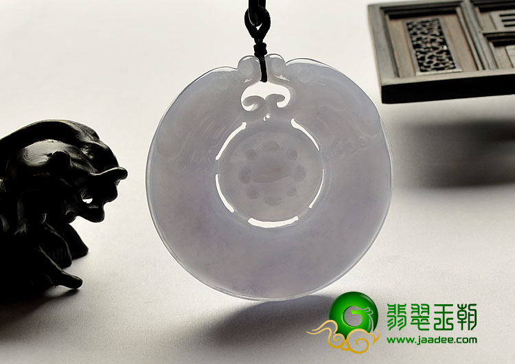 冰种紫罗兰缅甸翡翠A货双龙如意挂件