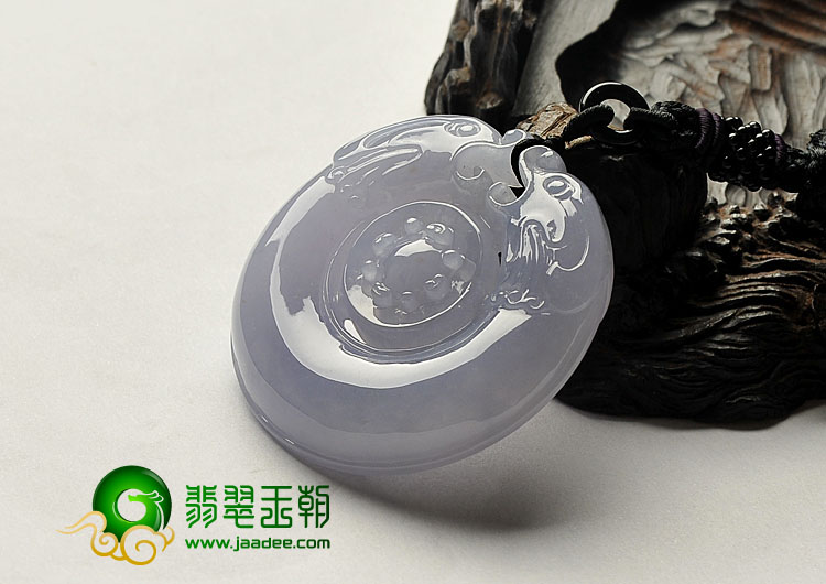冰种紫罗兰缅甸翡翠A货双龙如意挂件