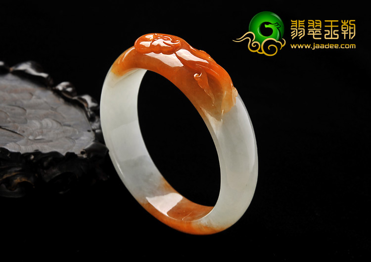 糯冰种红黄翡缅甸翡翠A货仿古龙镯（60.5mm）