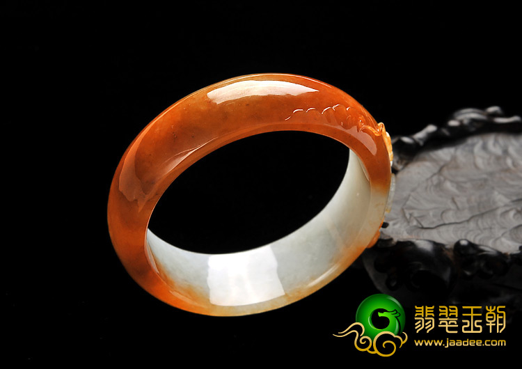 糯冰种红黄翡缅甸翡翠A货仿古福镯（57.4mm）