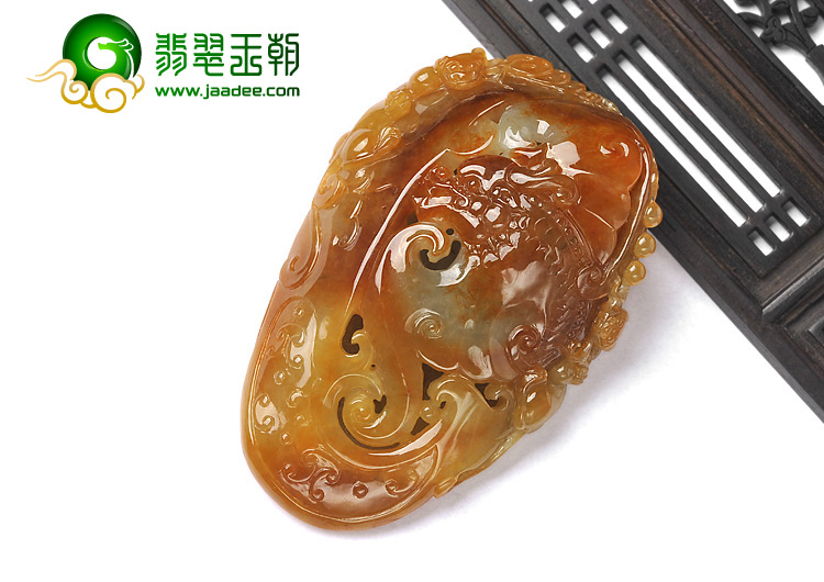 糯冰种红黄翡缅甸翡翠A货龙行天下手玩件