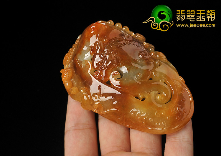 糯冰种红黄翡缅甸翡翠A货龙行天下手玩件