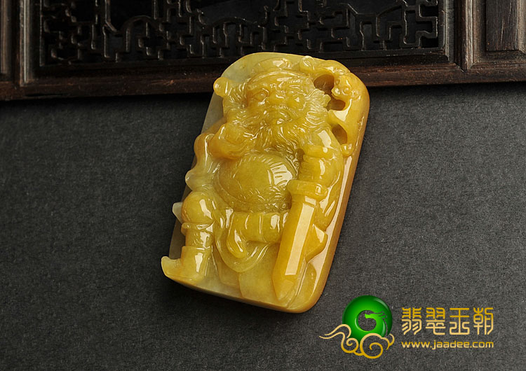 糯冰种黄翡缅甸翡翠A货钟馗挂件
