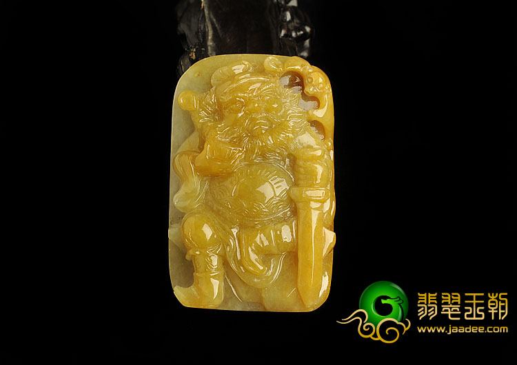 糯冰种黄翡缅甸翡翠A货钟馗挂件
