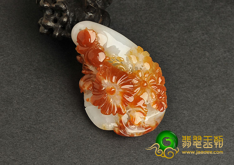 糯冰种红翡缅甸翡翠A货花开富贵挂件
